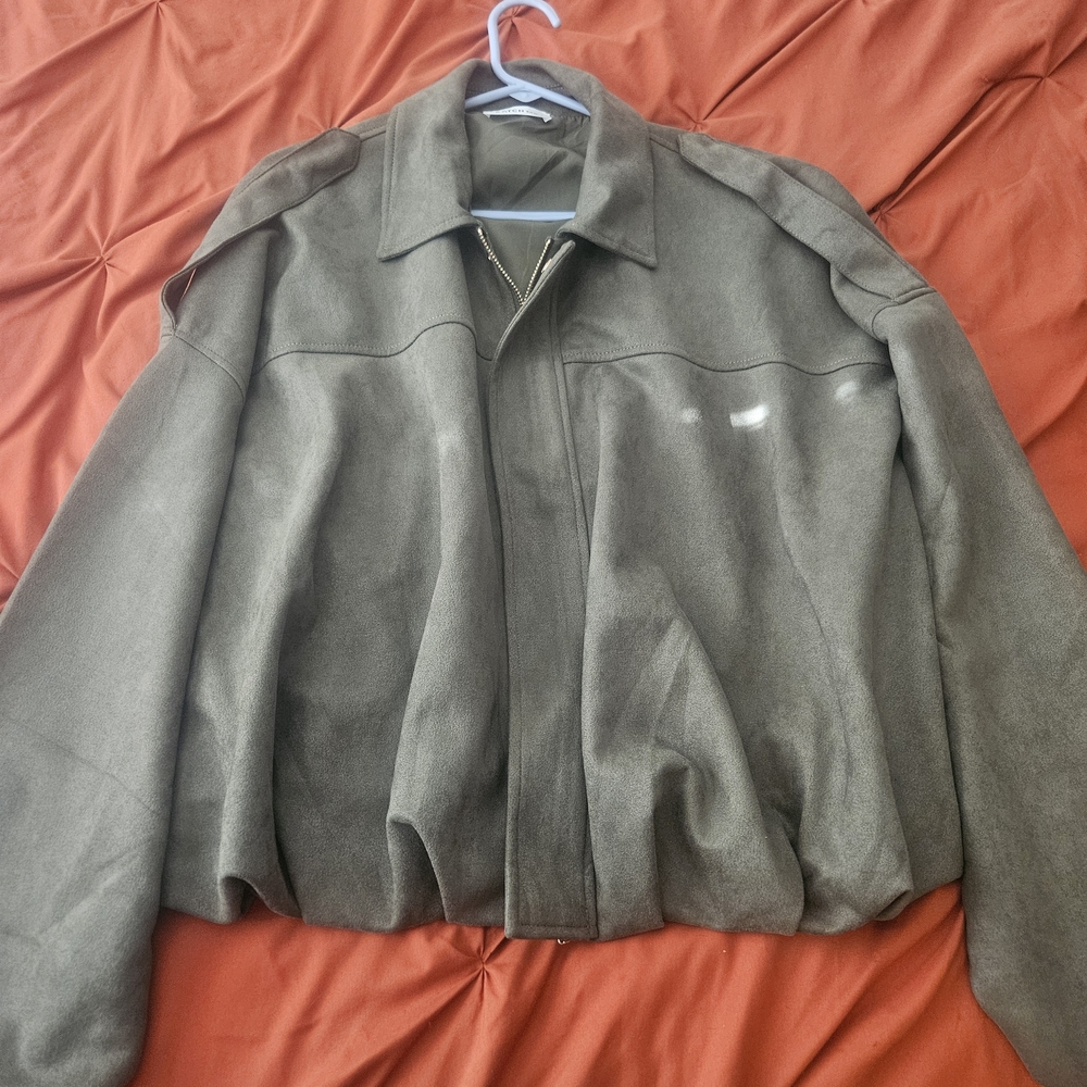 Women’s Suede Bomber Jacket - Olive Green